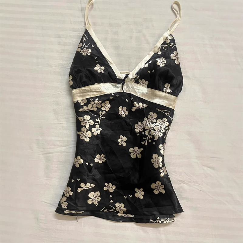 Romper Floral Print - Yaz Kadın Çiçekli Cami Üst Y2K