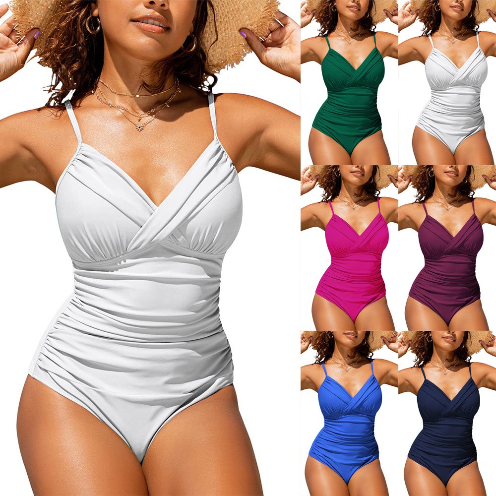 Swimsuit Bikini Ruched - Kadın Bikini Tankini Mayo Düz V