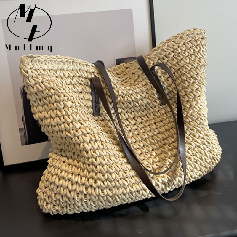 Crochet Bag Raffia - Saman Dokuma Bez Çantalar Rahat Büyük