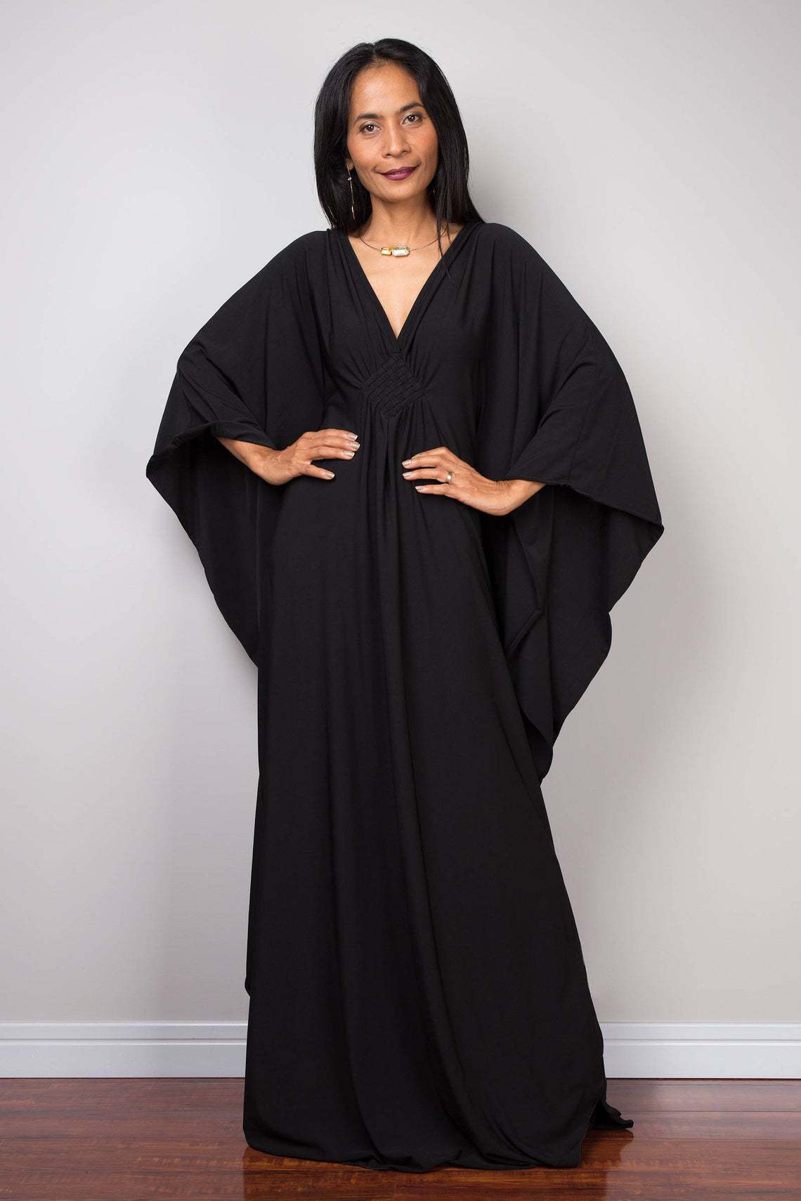 Cover Up Kaftan - Kadınlar için Tek Renk V Yaka
