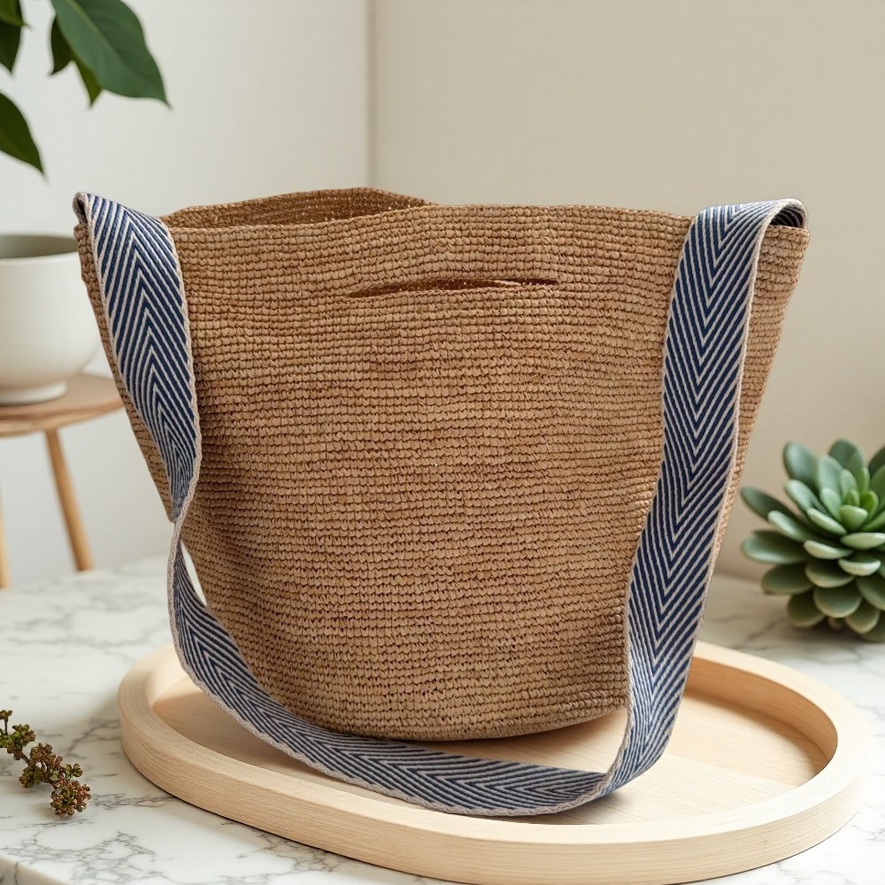Crochet Bag Raffia - Yeni Rafya Gökkuşağı Kova Çantası Kolon