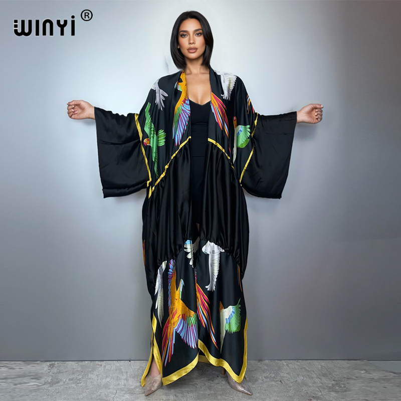 Cover Up Kaftan - WINYI baskılı bohem kimono maksi plaj