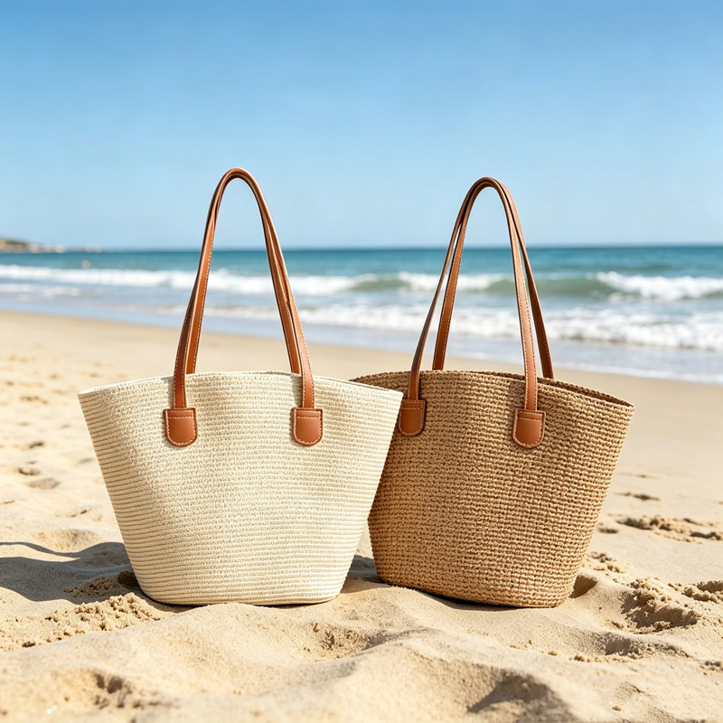 Tote Bag Beach - CLAREGQI Kadın Düz Renk Hasır Çanta,