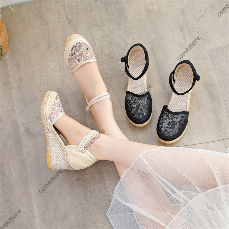 Wedge Espadrille Women - Kadın Dantel Örgü Espadrille Kama Sandalet