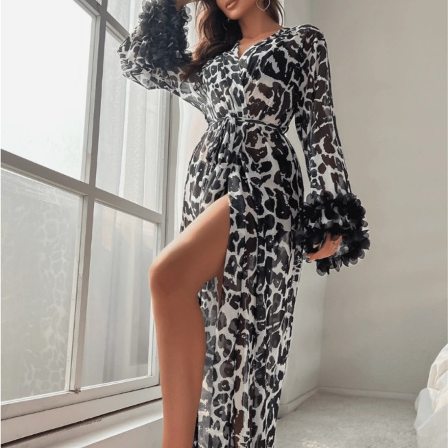Toptan Kadın Leopar Baskı Şeff - Kimono Sheer Floral incelemesi ve fiyatı