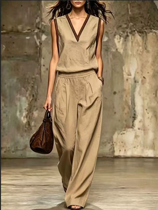 Çok Renkli V Yaka Detaylı Kols - Linen Pant Wide incelemesi ve fiyatı