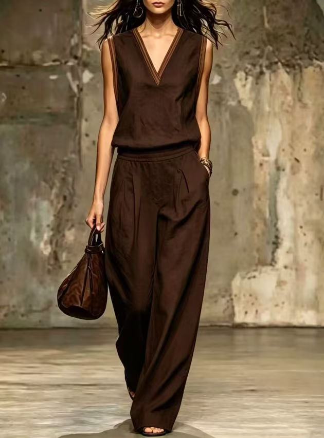 Çok Renkli V Yaka Detaylı Kols - Linen Pant Wide incelemesi ve fiyatı