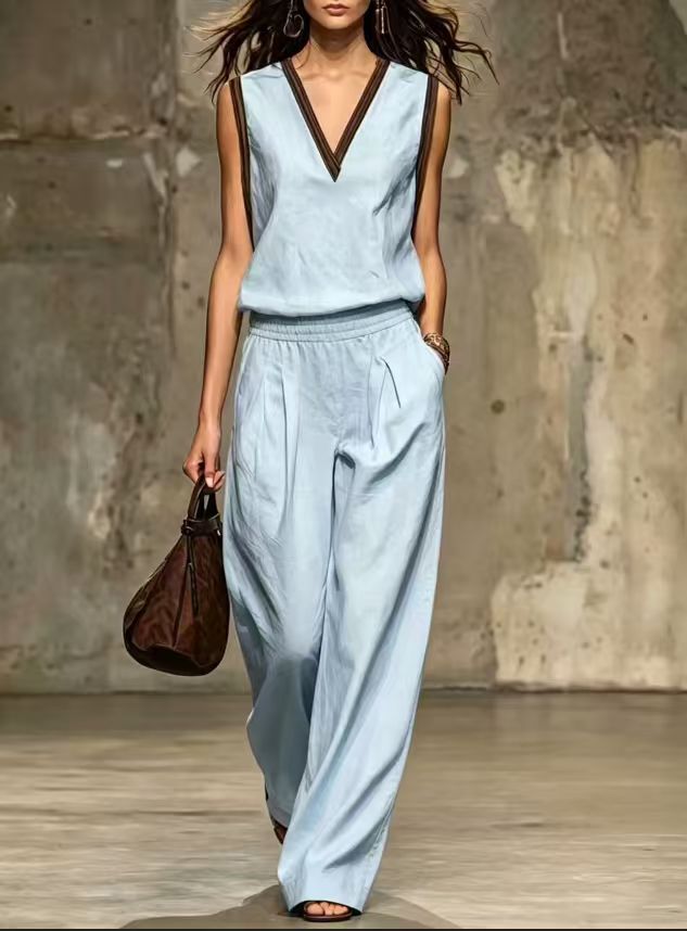 Çok Renkli V Yaka Detaylı Kols - Linen Pant Wide incelemesi ve fiyatı