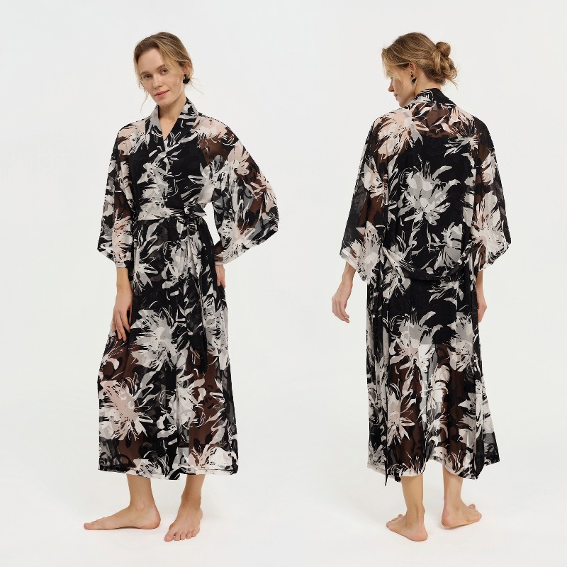 Kadın Siyah Beyaz Mürekkep Çiç - Kimono Sheer Floral incelemesi ve fiyatı